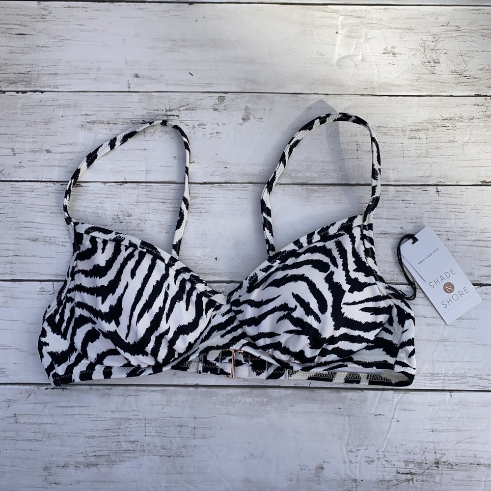 Shade & Shore 32B Zebra Bikini‎ Swim Top Lightly Lined Target NEW Removable Pads